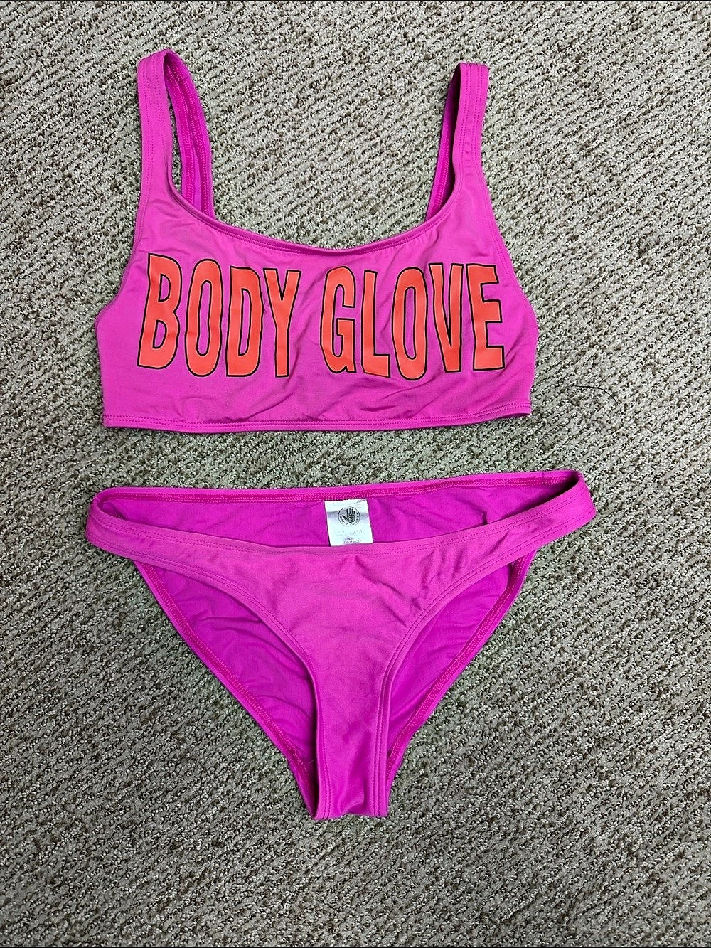 Body Glove Pink Bikini Set neon orange logo retro wild thing